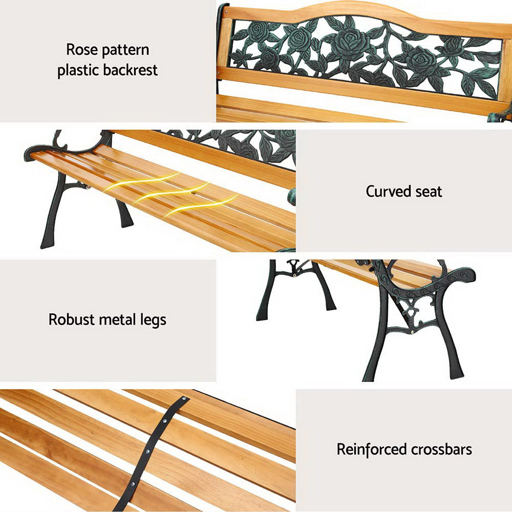 NNEDSZ Gardeon Outdoor Garden Bench Seat 126cm Wooden Cast Iron 3 Seater Patio Furniture