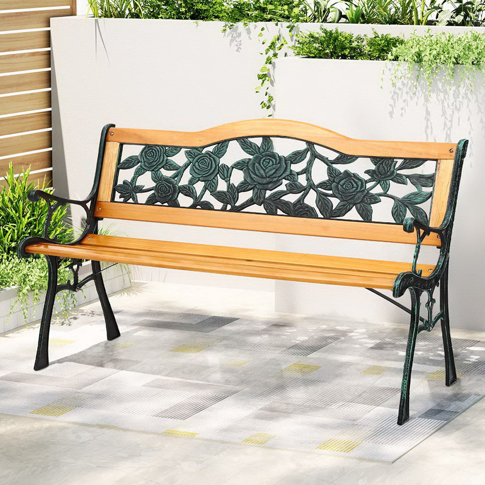 NNEDSZ Gardeon Outdoor Garden Bench Seat 126cm Wooden Cast Iron 3 Seater Patio Furniture