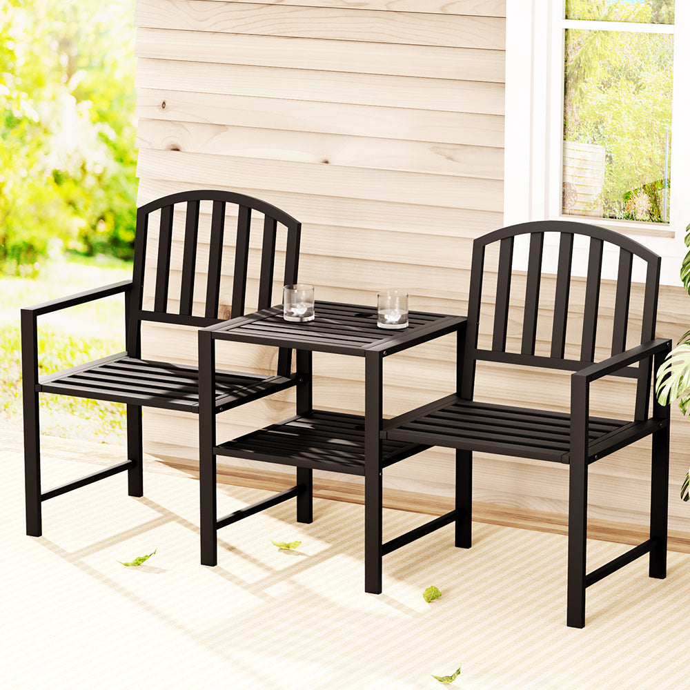 NNEDSZ Gardeon Outdoor Garden Bench Seat Loveseat Steel Table Chairs Patio Furniture Black