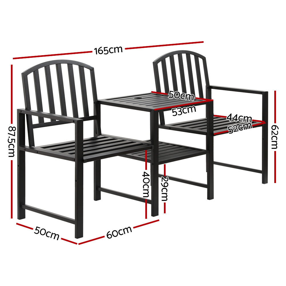 NNEDSZ Gardeon Outdoor Garden Bench Seat Loveseat Steel Table Chairs Patio Furniture Black