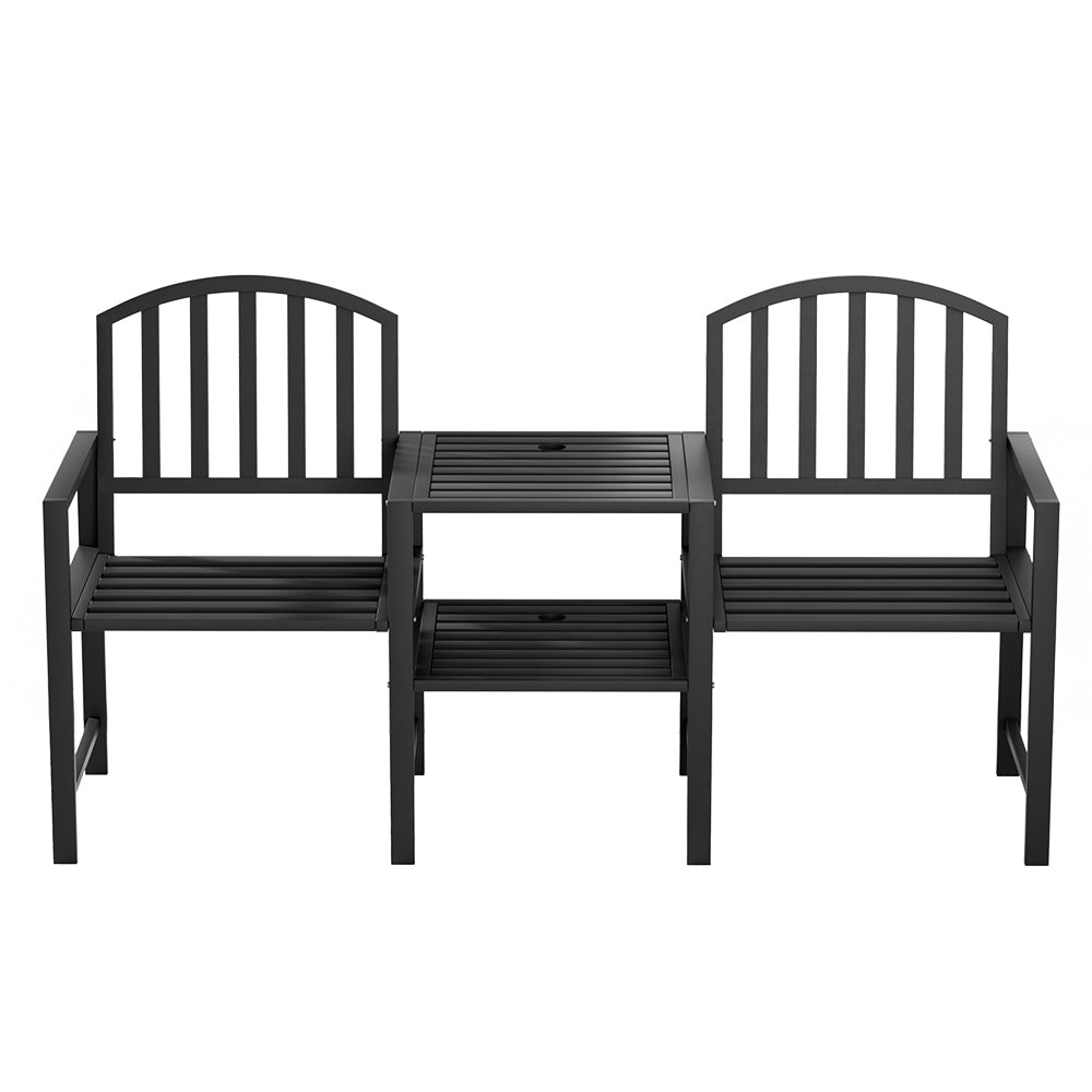 NNEDSZ Gardeon Outdoor Garden Bench Seat Loveseat Steel Table Chairs Patio Furniture Black