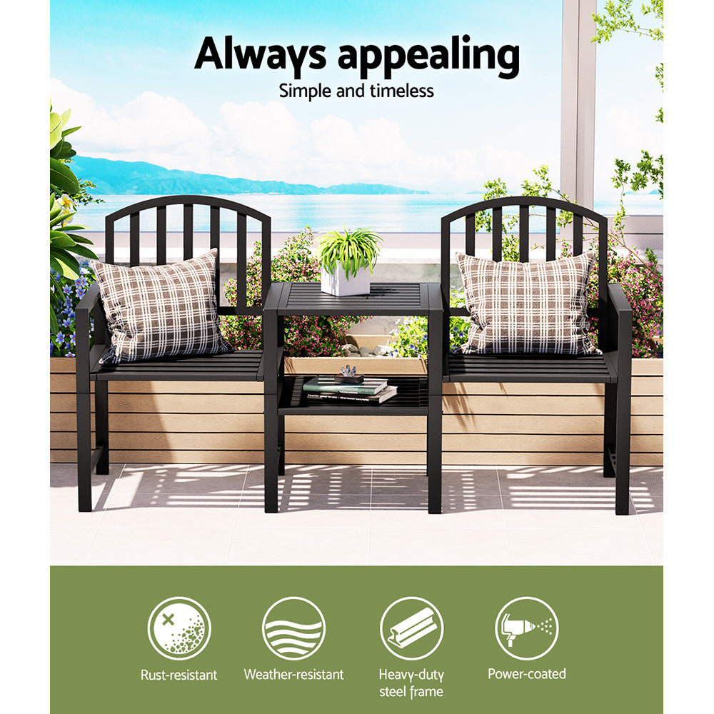 NNEDSZ Gardeon Outdoor Garden Bench Seat Loveseat Steel Table Chairs Patio Furniture Black