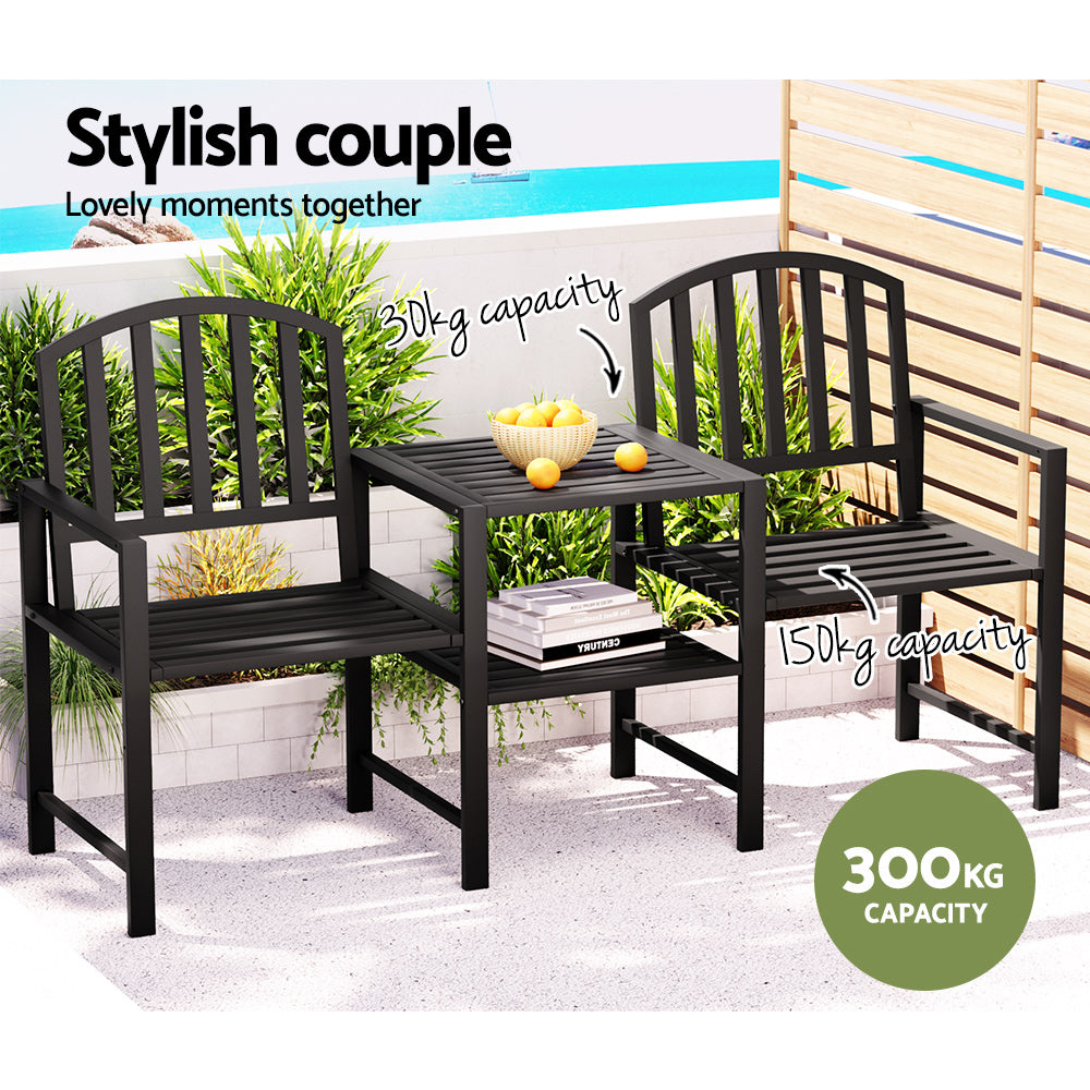 NNEDSZ Gardeon Outdoor Garden Bench Seat Loveseat Steel Table Chairs Patio Furniture Black