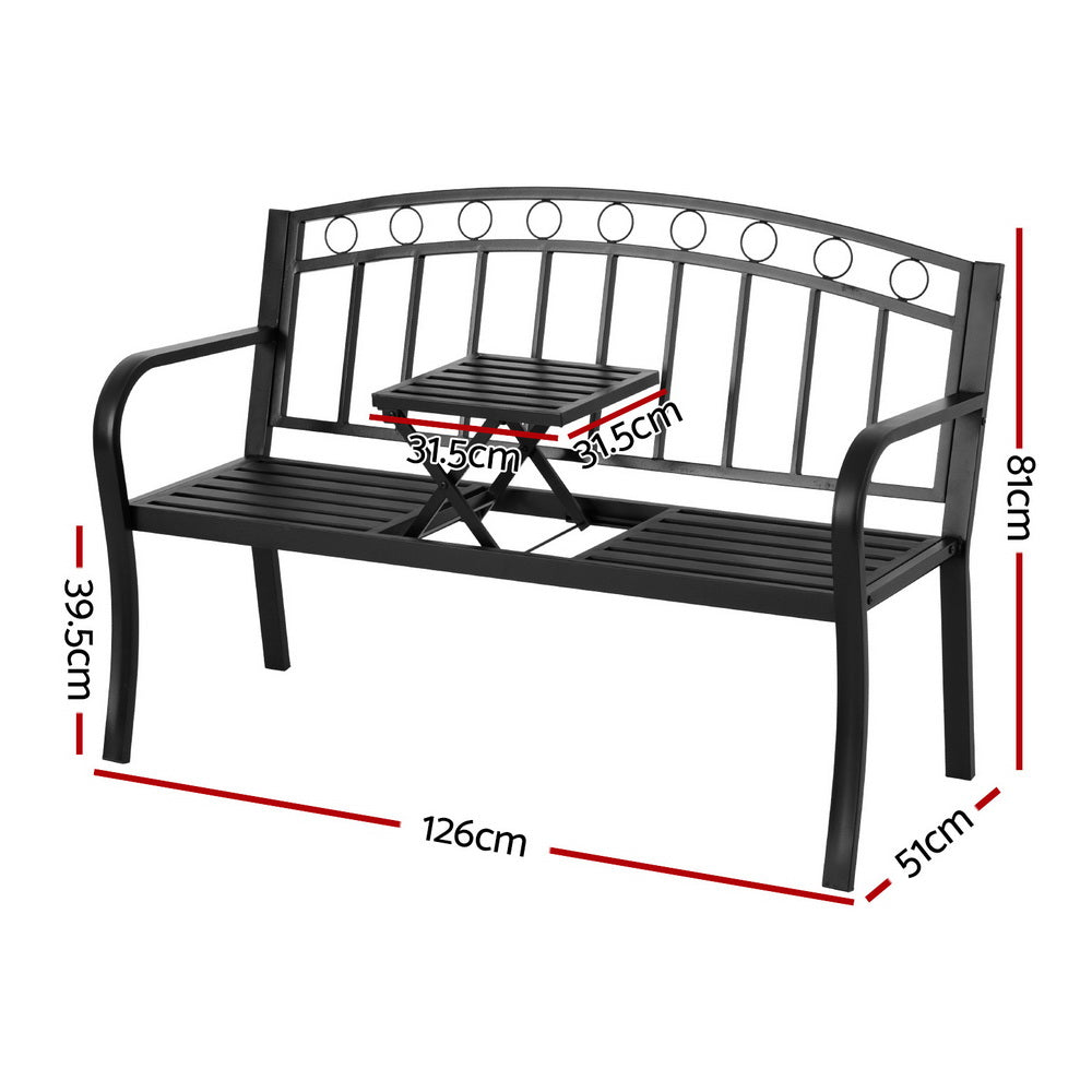 NNEDSZ Gardeon Outdoor Garden Bench Seat Loveseat Steel Foldable Table Patio Furniture Black