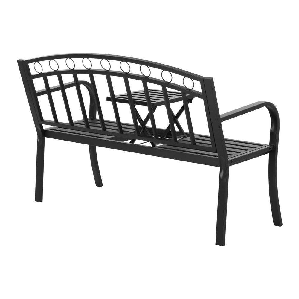 NNEDSZ Gardeon Outdoor Garden Bench Seat Loveseat Steel Foldable Table Patio Furniture Black