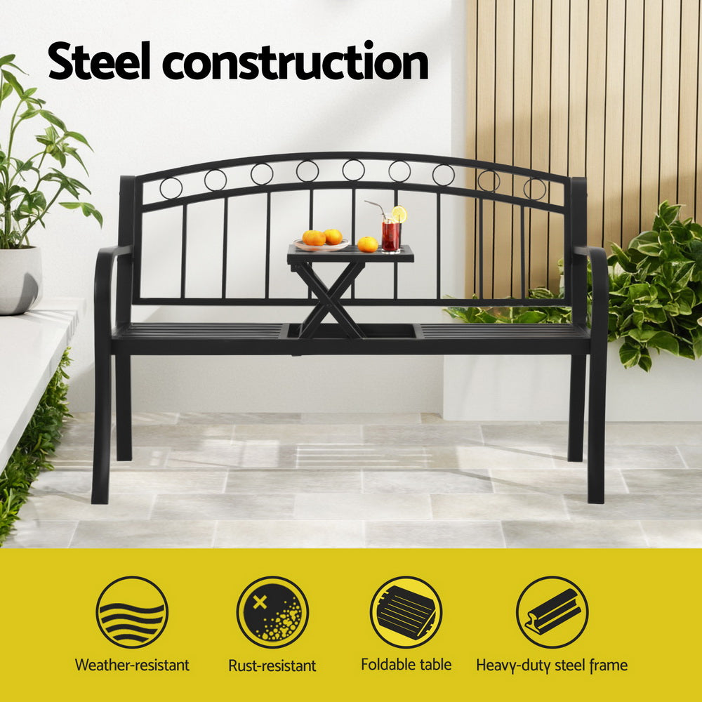 NNEDSZ Gardeon Outdoor Garden Bench Seat Loveseat Steel Foldable Table Patio Furniture Black