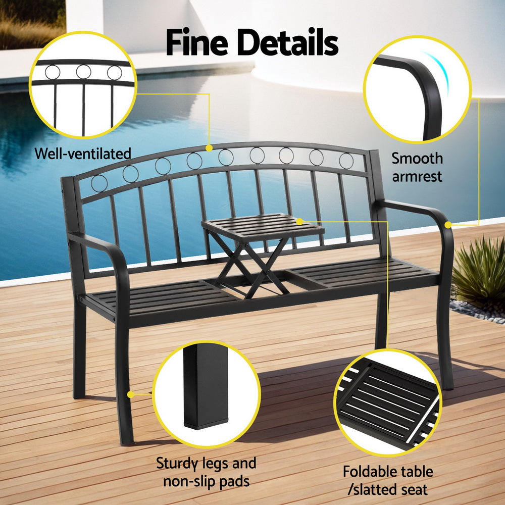 NNEDSZ Gardeon Outdoor Garden Bench Seat Loveseat Steel Foldable Table Patio Furniture Black