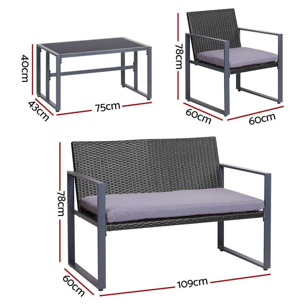 NNEDSZ 4PC Outdoor Furniture Patio Table Chair Black