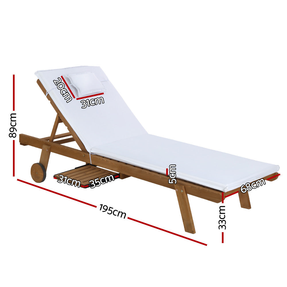 NNEDSZ Gardeon Sun Lounge Wooden Lounger Outdoor Furniture Day Bed Wheels Patio White