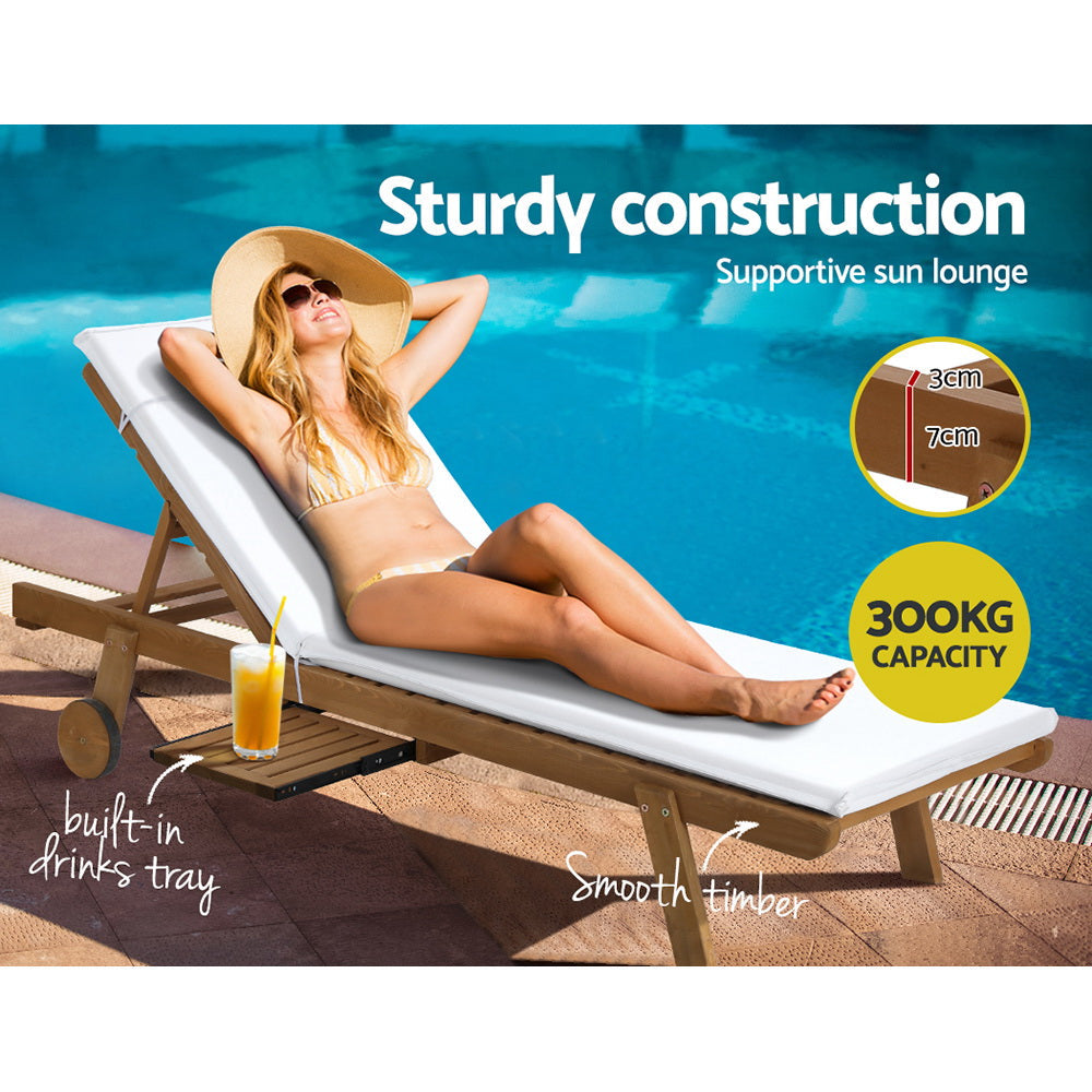 NNEDSZ Gardeon 2x Sun Lounge Wooden Lounger Outdoor Furniture Day Bed Wheel Patio White