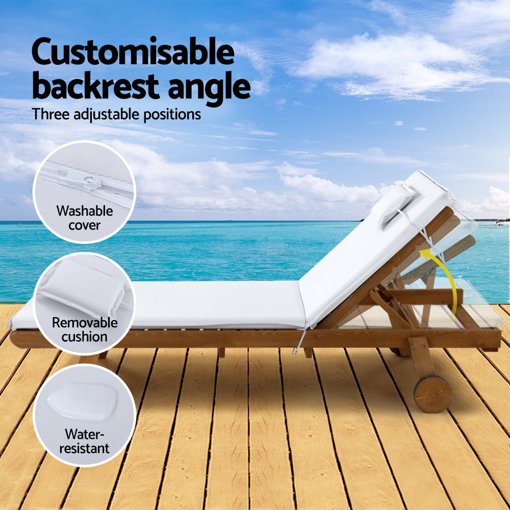 NNEDSZ Gardeon 2x Sun Lounge Wooden Lounger Outdoor Furniture Day Bed Wheel Patio White
