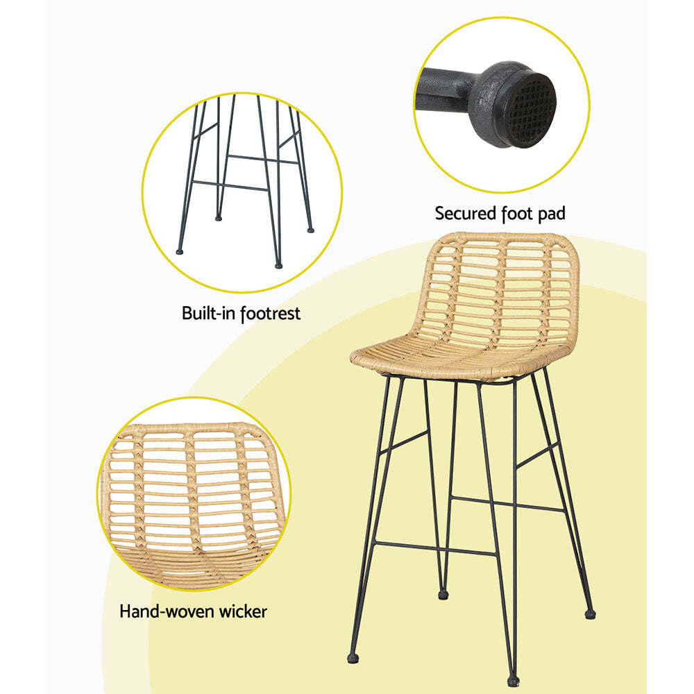 NNEDSZ Gardeon 3-Piece Outdoor Bar Set Wicker Table Chairs Patio Bistro