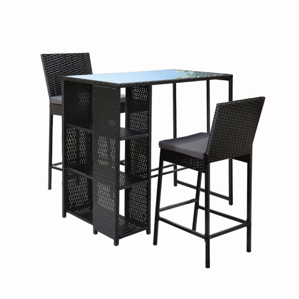 NNEDSZ Gardeon 3-Piece Outdoor Bar Set Patio Dining Chairs Wicker Table Stools