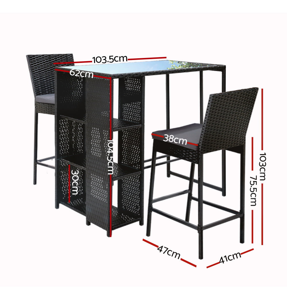 NNEDSZ Gardeon 3-Piece Outdoor Bar Set Patio Dining Chairs Wicker Table Stools