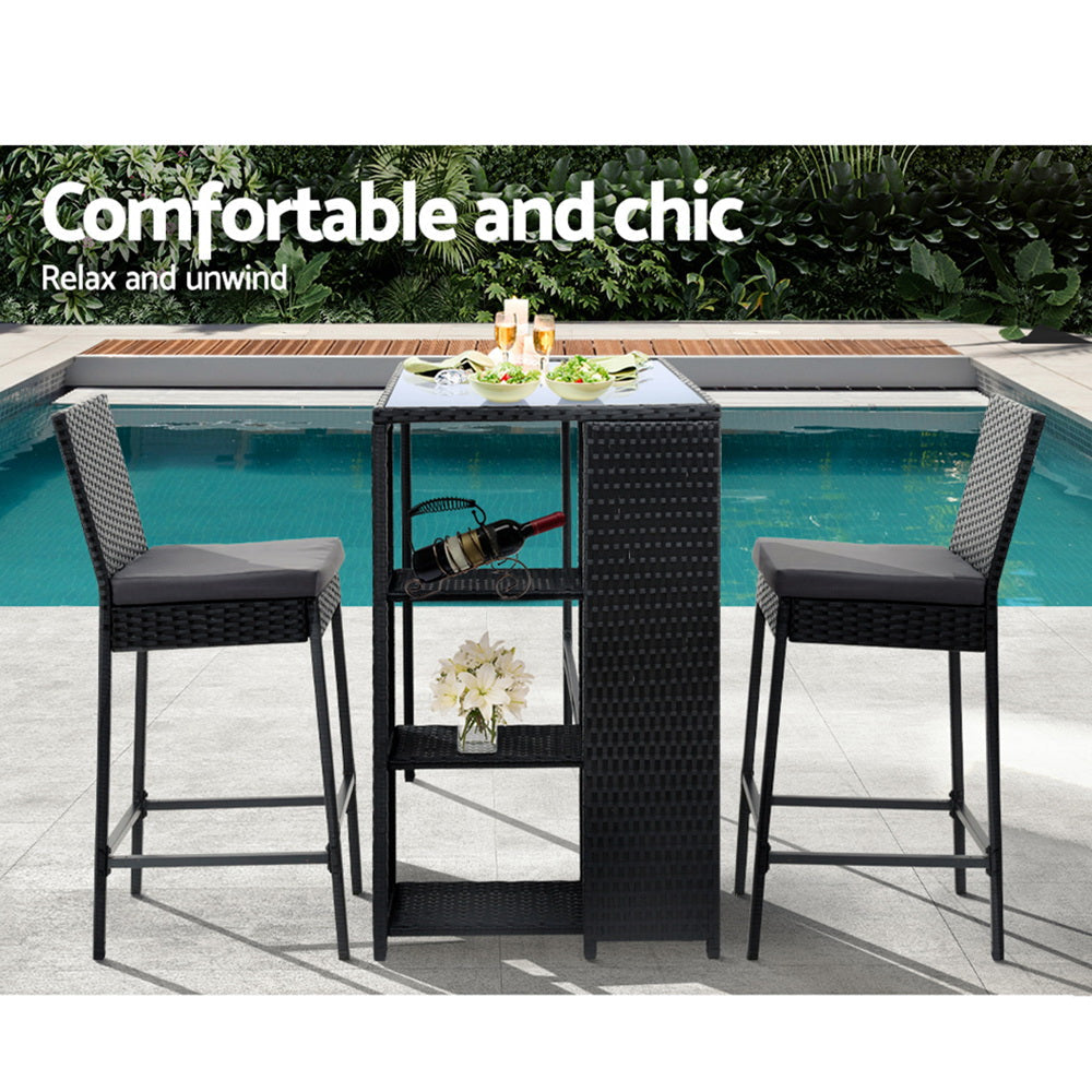 NNEDSZ Gardeon 3-Piece Outdoor Bar Set Patio Dining Chairs Wicker Table Stools