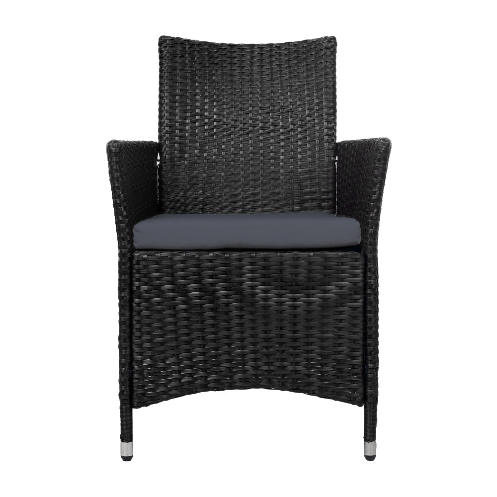 NNEDSZ of 2 Outdoor Bistro Set Chairs Patio Furniture Dining Wicker Garden Cushion Gardeon
