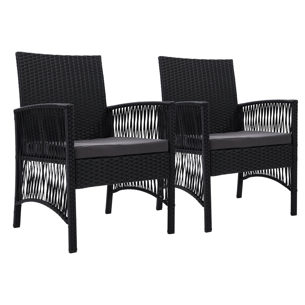NNEDSZ Furniture Set of 2 Dining Chairs Wicker Garden Patio Cushion Black Gardeon