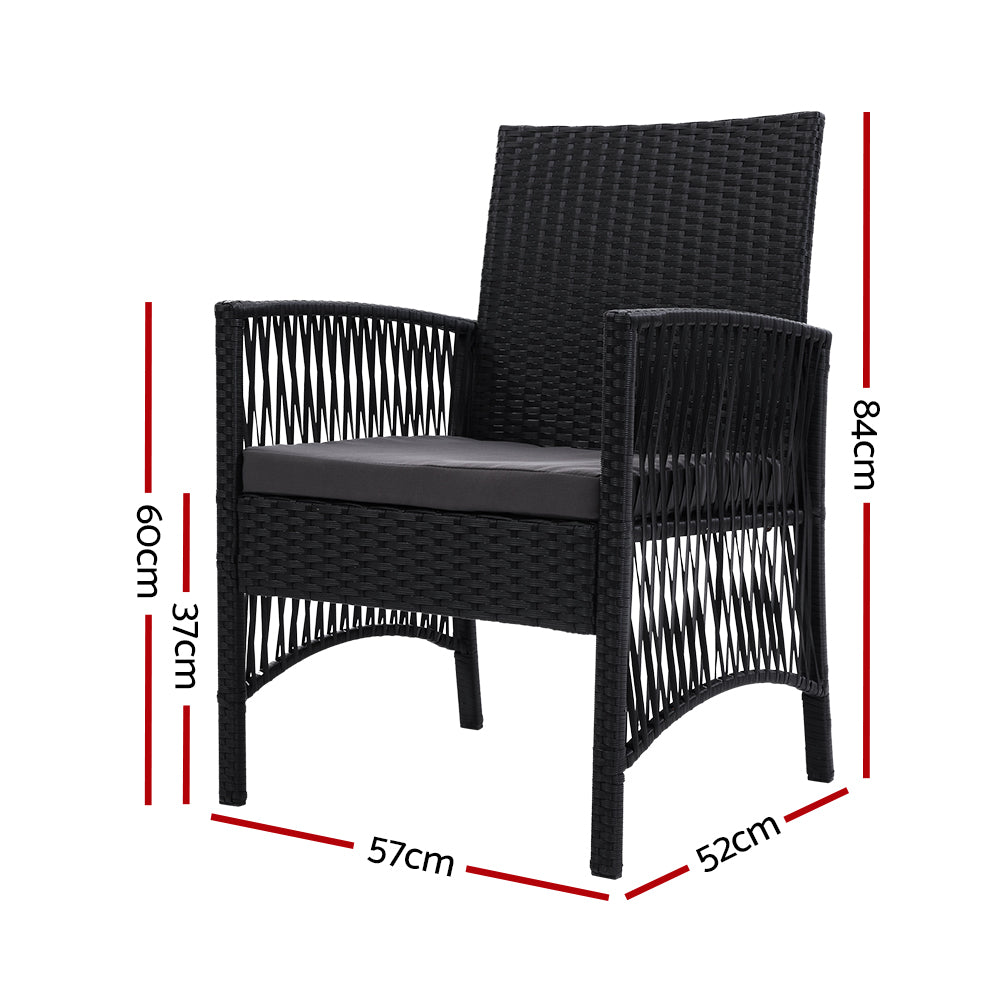 NNEDSZ Furniture Set of 2 Dining Chairs Wicker Garden Patio Cushion Black Gardeon