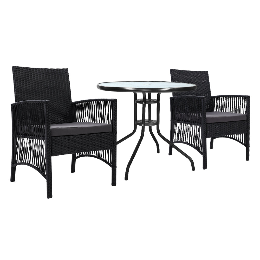 NNEDSZ Outdoor Furniture Dining Chairs Wicker Garden Patio Cushion Black 3PCS Tea Coffee Cafe Bar Set