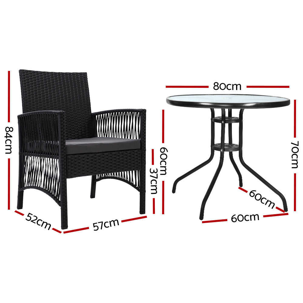 NNEDSZ Outdoor Furniture Dining Chairs Wicker Garden Patio Cushion Black 3PCS Tea Coffee Cafe Bar Set