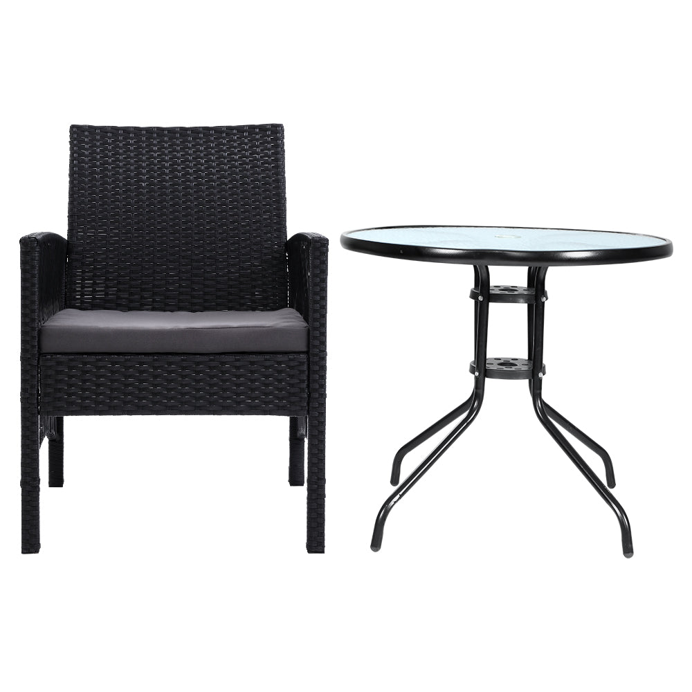 NNEDSZ Outdoor Furniture Dining Chairs Wicker Garden Patio Cushion Black 3PCS Tea Coffee Cafe Bar Set