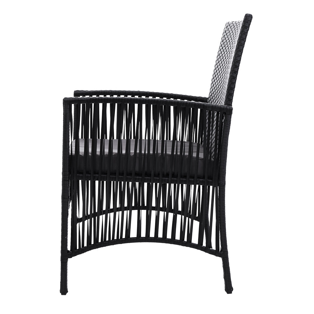 NNEDSZ Outdoor Furniture Dining Chairs Wicker Garden Patio Cushion Black 3PCS Tea Coffee Cafe Bar Set