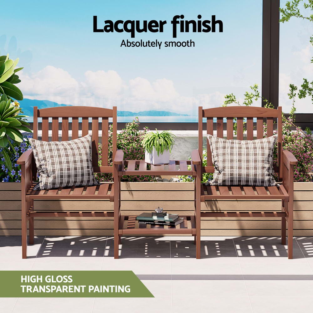 NNEDSZ Gardeon Outdoor Garden Bench Loveseat Wooden Table Chairs Patio Furniture Brown