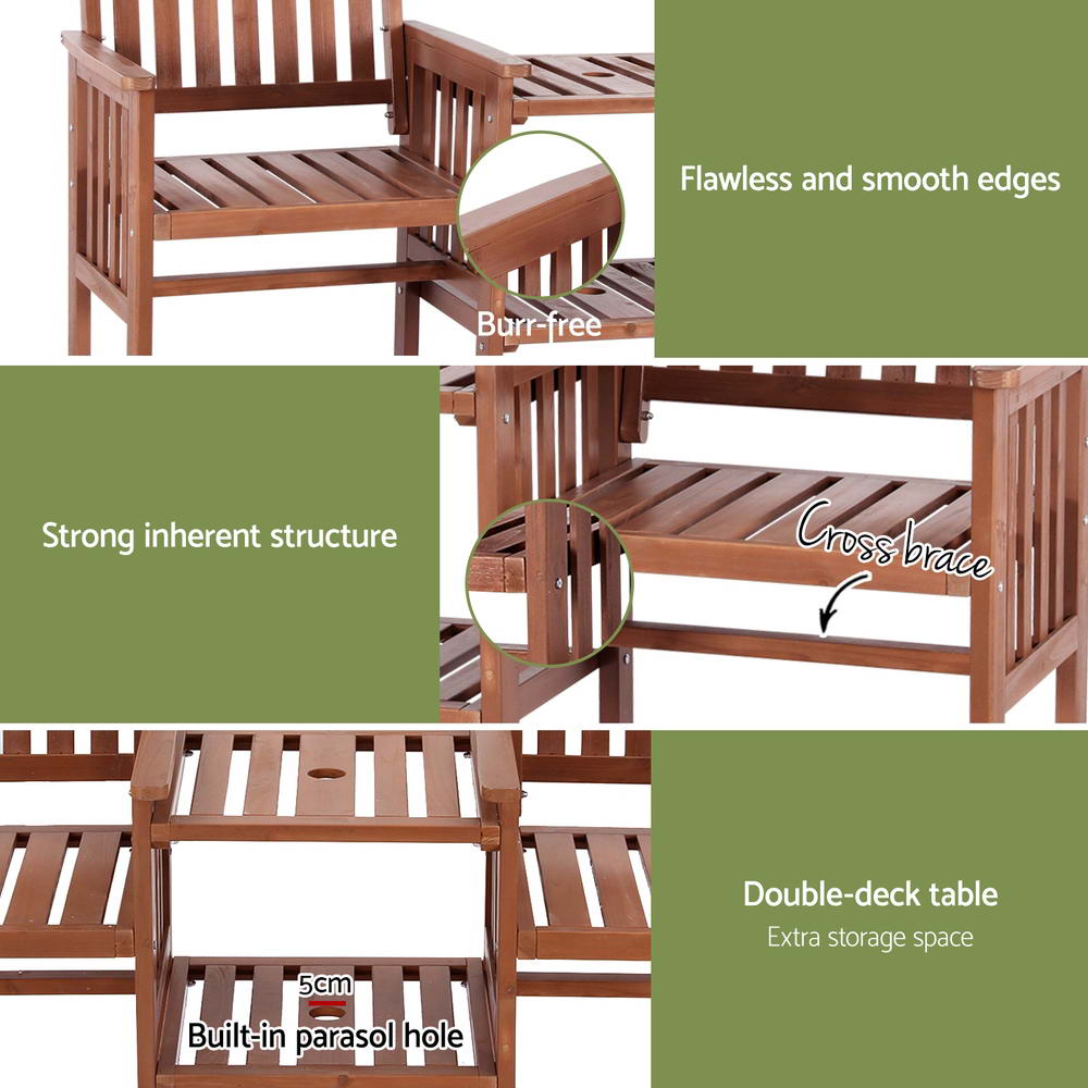 NNEDSZ Gardeon Outdoor Garden Bench Loveseat Wooden Table Chairs Patio Furniture Brown