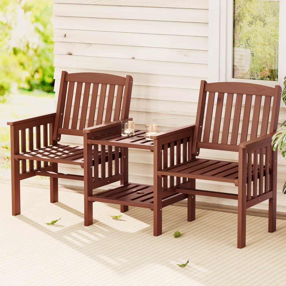 NNEDSZ Gardeon Outdoor Garden Bench Loveseat Wooden Table Chairs Patio Furniture Brown