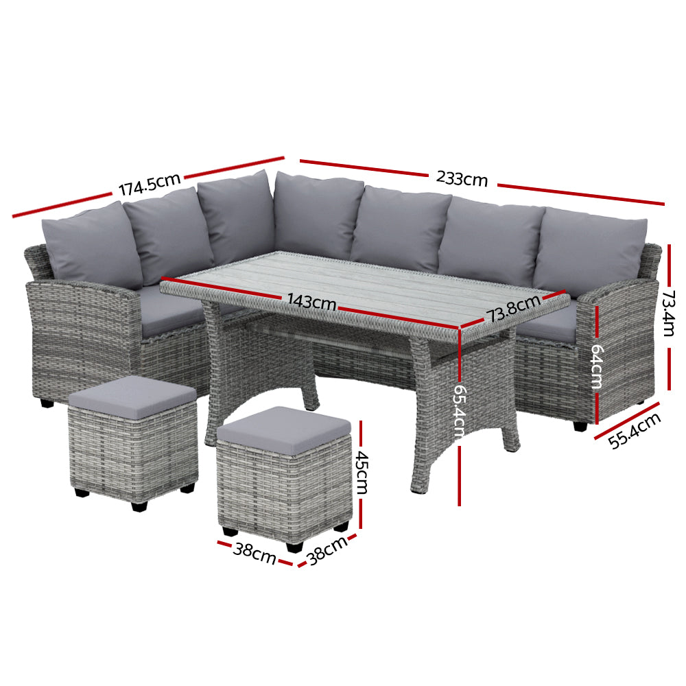 NNEDSZ 9-Seater Outdoor Dining Set Patio Furniture Wicker Lounge Table Chairs
