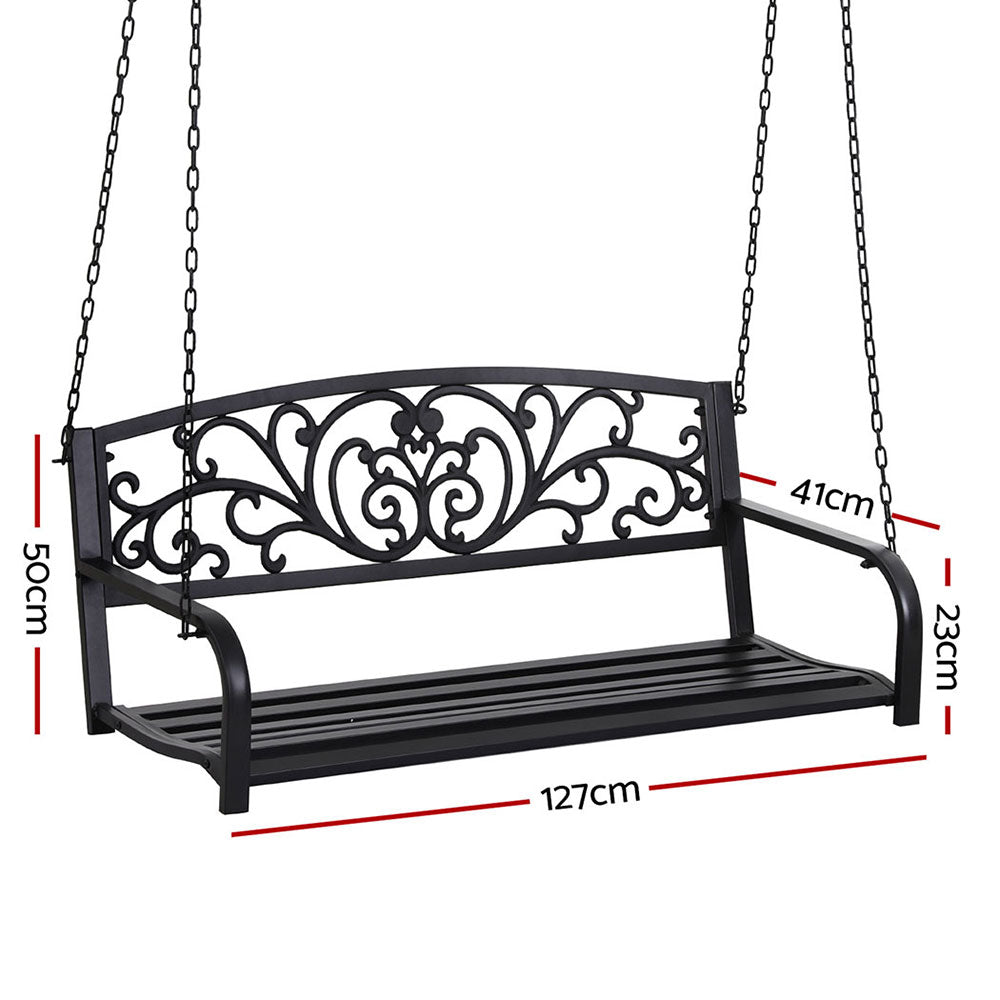 NNEDSZ Gardeon Outdoor Porch Swing Chair Patio Furniture Floral Backrest 2 Seater Black