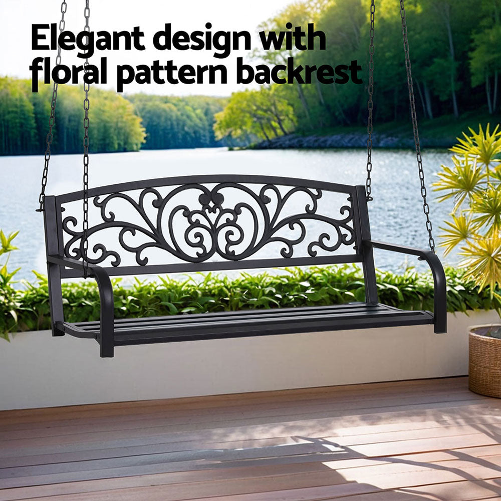 NNEDSZ Gardeon Outdoor Porch Swing Chair Patio Furniture Floral Backrest 2 Seater Black
