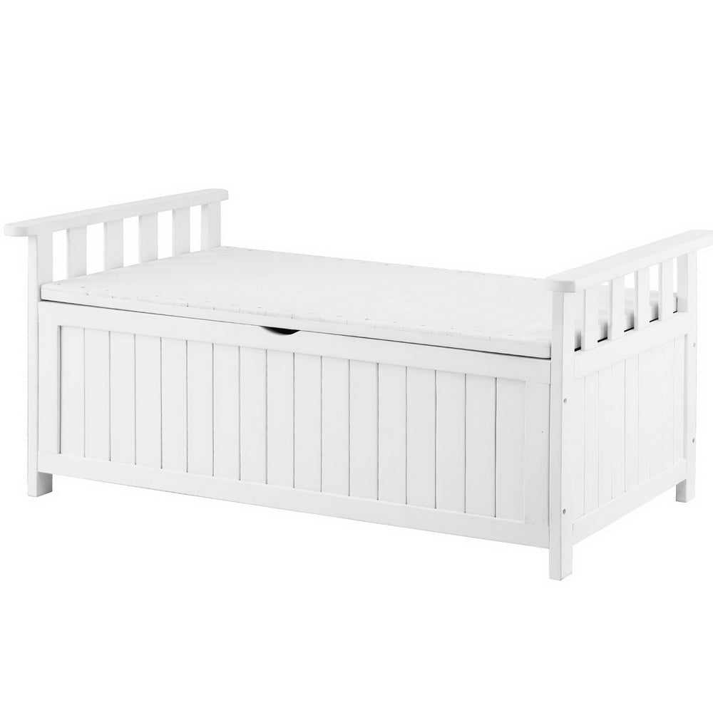 NNEDSZ Gardeon Outdoor Storage Bench Box Wooden Garden Toy Tool Patio Furniture White