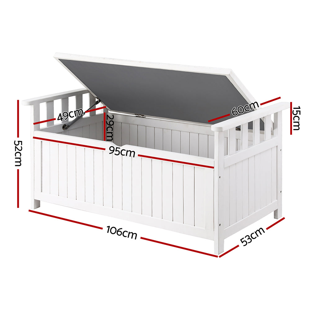 NNEDSZ Gardeon Outdoor Storage Bench Box Wooden Garden Toy Tool Patio Furniture White