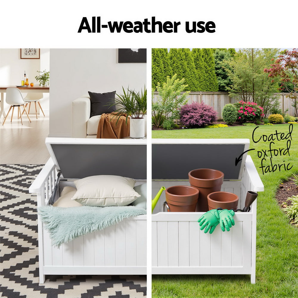 NNEDSZ Gardeon Outdoor Storage Bench Box Wooden Garden Toy Tool Patio Furniture White