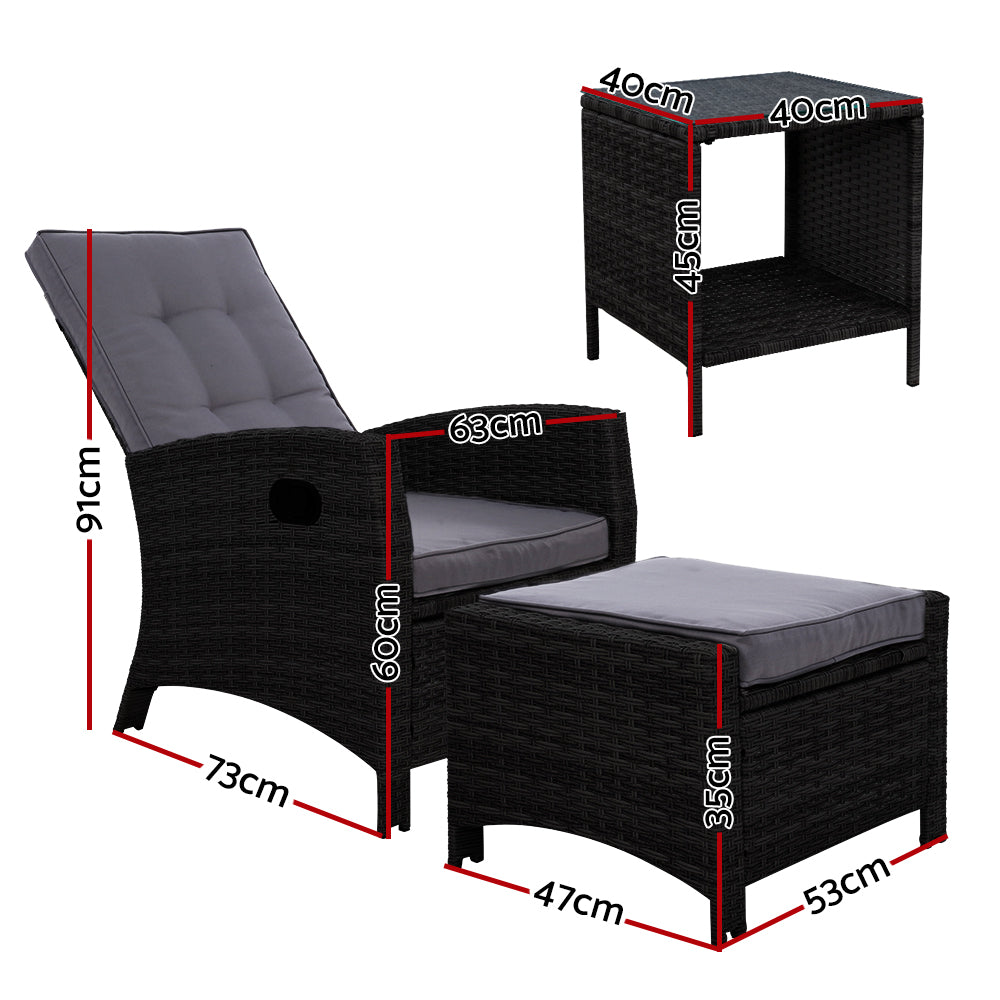 NNEDSZ Outdoor Setting Recliner Chair Table Set Wicker lounge Patio Furniture Black