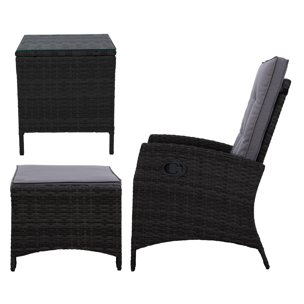 NNEDSZ Outdoor Setting Recliner Chair Table Set Wicker lounge Patio Furniture Black