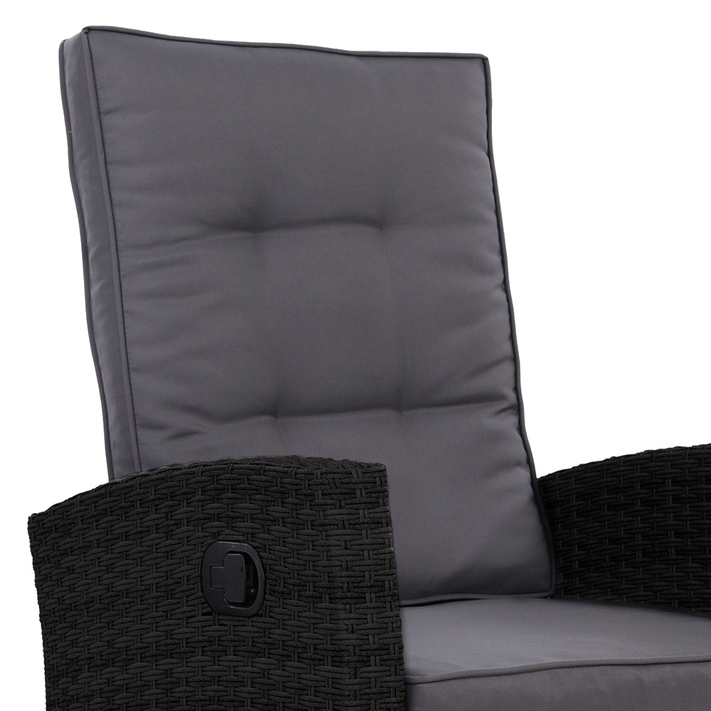 NNEDSZ Outdoor Setting Recliner Chair Table Set Wicker lounge Patio Furniture Black