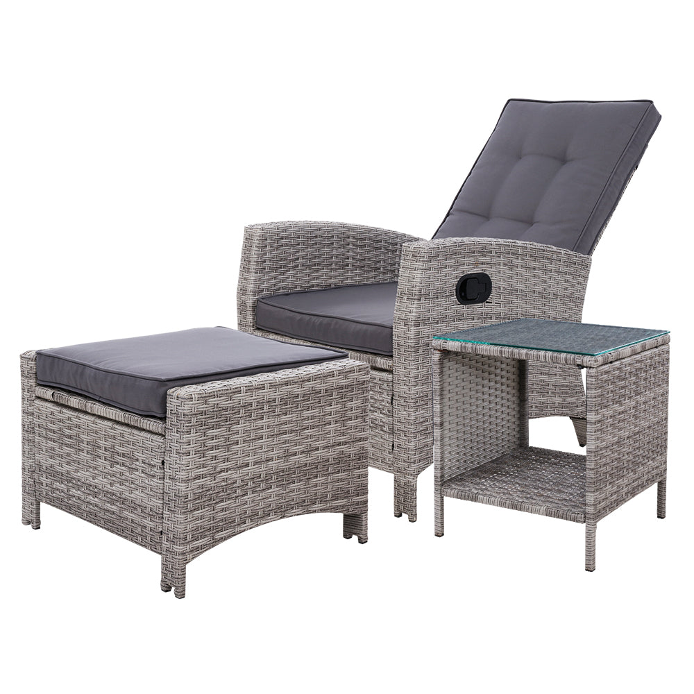 NNEDSZ Outdoor Setting Recliner Chair Table Set Wicker lounge Patio Furniture Grey