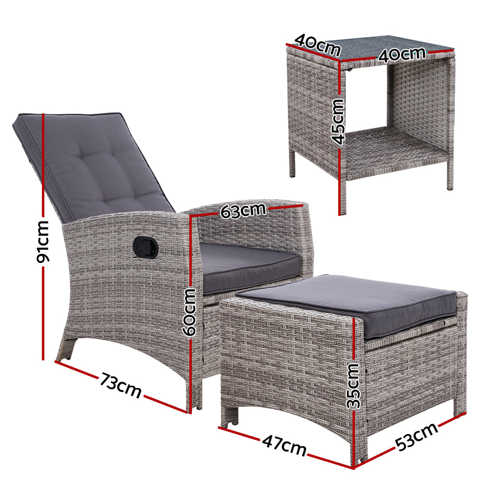 NNEDSZ Outdoor Setting Recliner Chair Table Set Wicker lounge Patio Furniture Grey