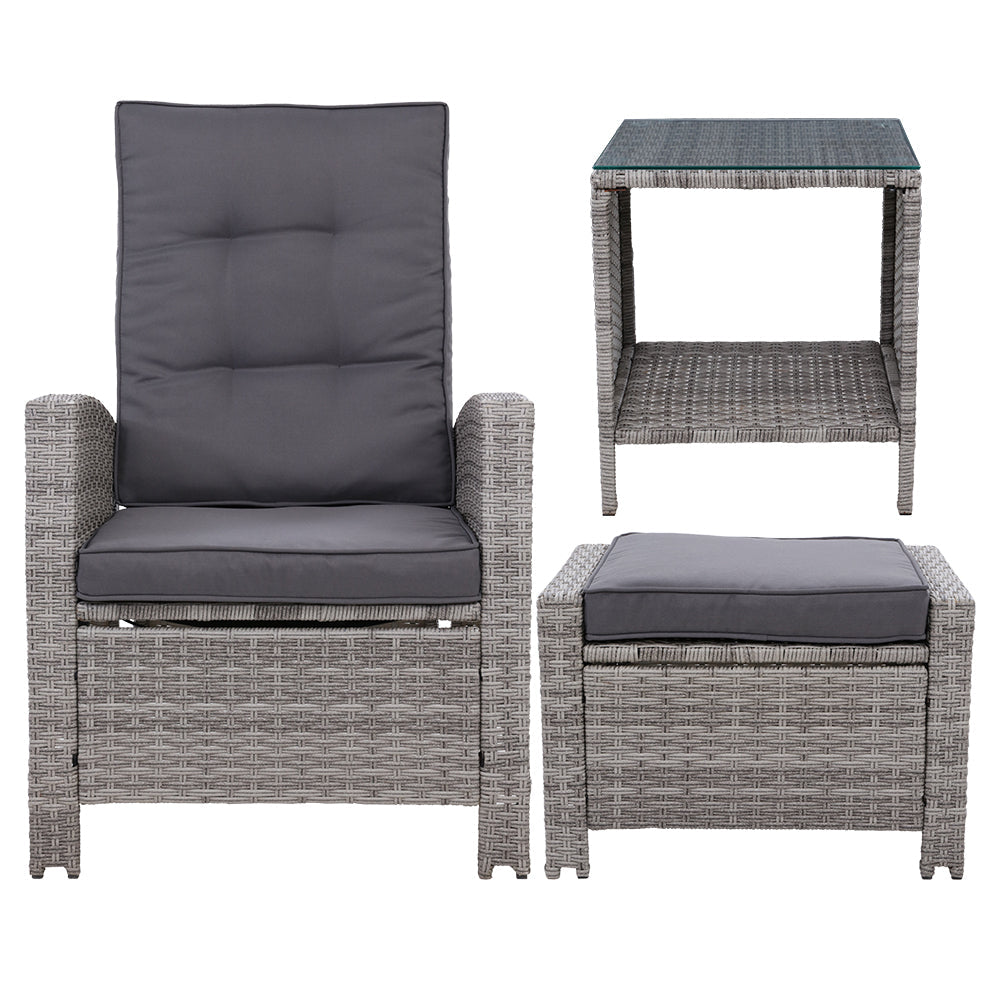 NNEDSZ Outdoor Setting Recliner Chair Table Set Wicker lounge Patio Furniture Grey