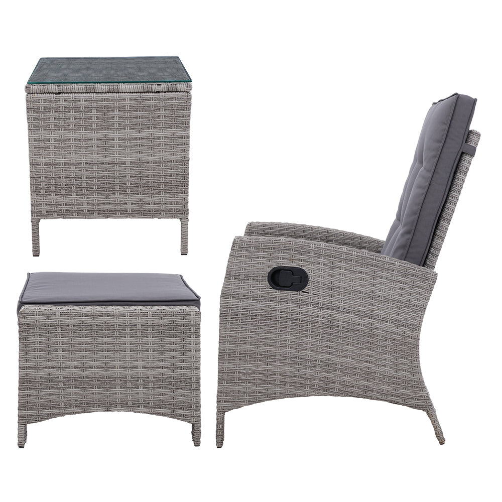 NNEDSZ Outdoor Setting Recliner Chair Table Set Wicker lounge Patio Furniture Grey