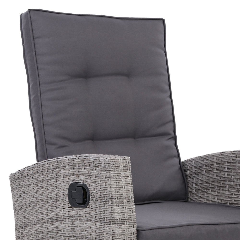 NNEDSZ Outdoor Setting Recliner Chair Table Set Wicker lounge Patio Furniture Grey