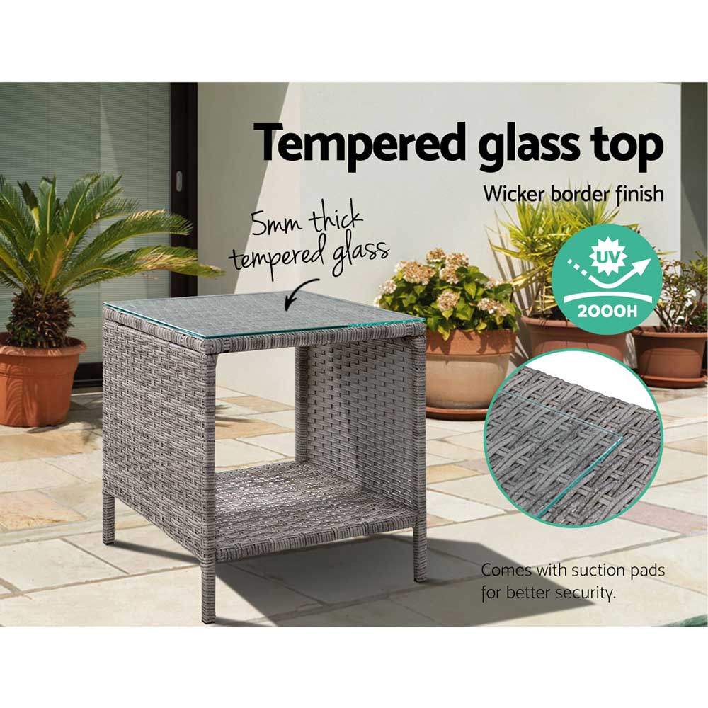 NNEDSZ Side Table Coffee Patio Outdoor Furniture Rattan Desk Indoor Garden Grey