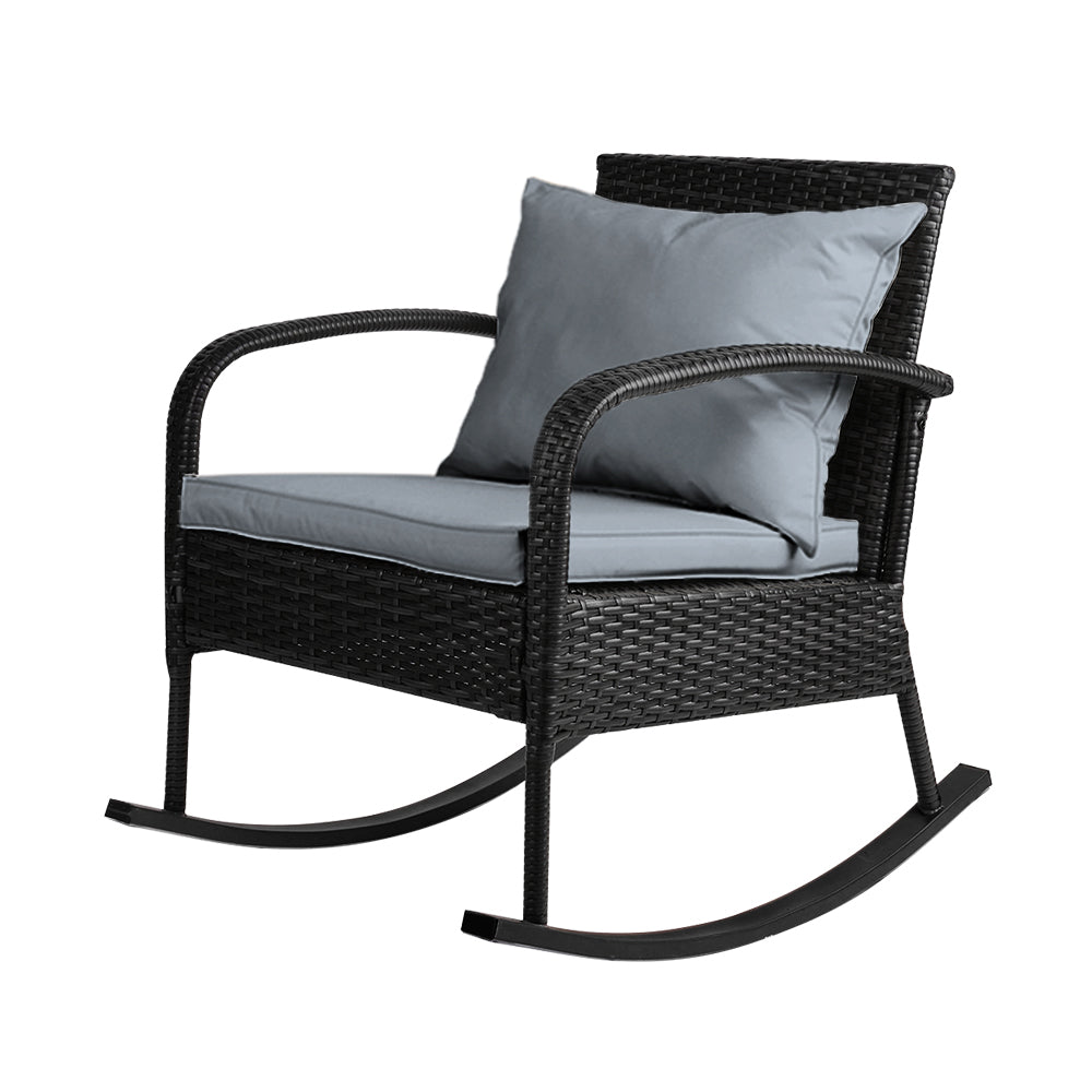 NNEDSZ Furniture Rocking Chair Wicker Garden Patio Lounge Setting Black
