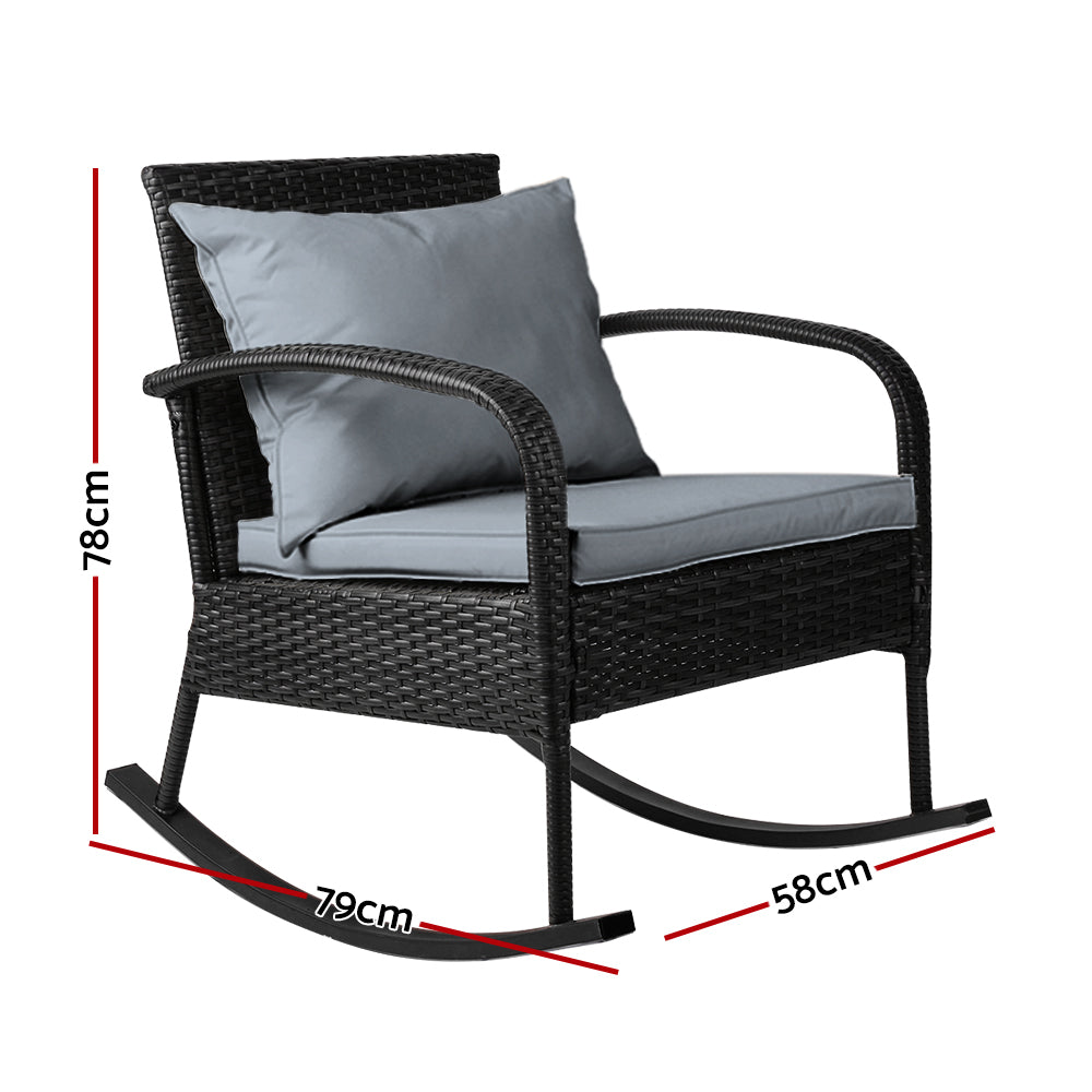 NNEDSZ Furniture Rocking Chair Wicker Garden Patio Lounge Setting Black
