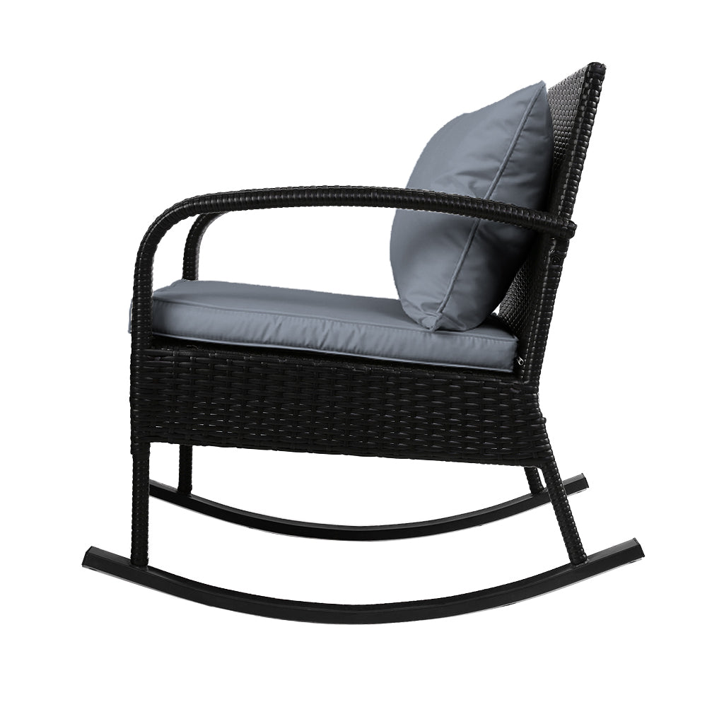 NNEDSZ Furniture Rocking Chair Wicker Garden Patio Lounge Setting Black