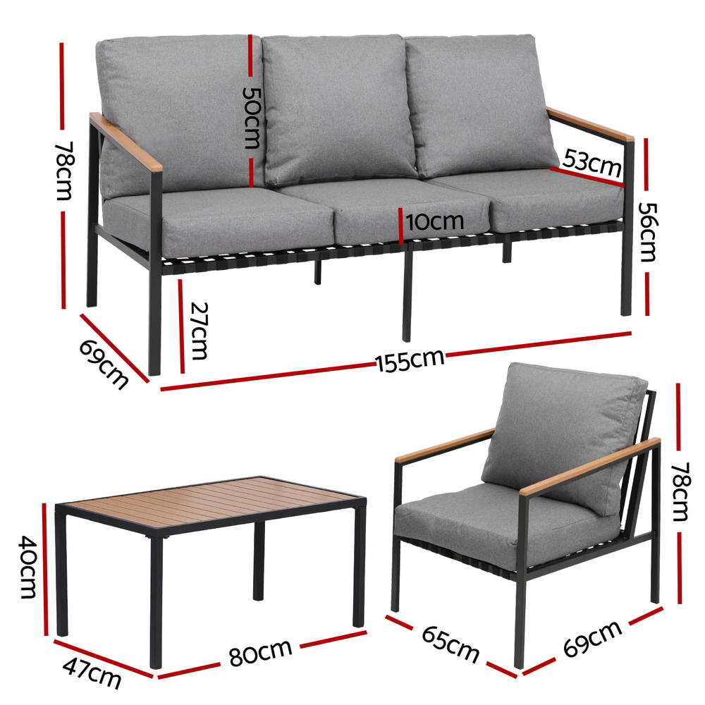 NNEDSZ Gardeon 5 Seater Outdoor Sofa Set 4PCS Table Chair Garden Bench Patio Furniture