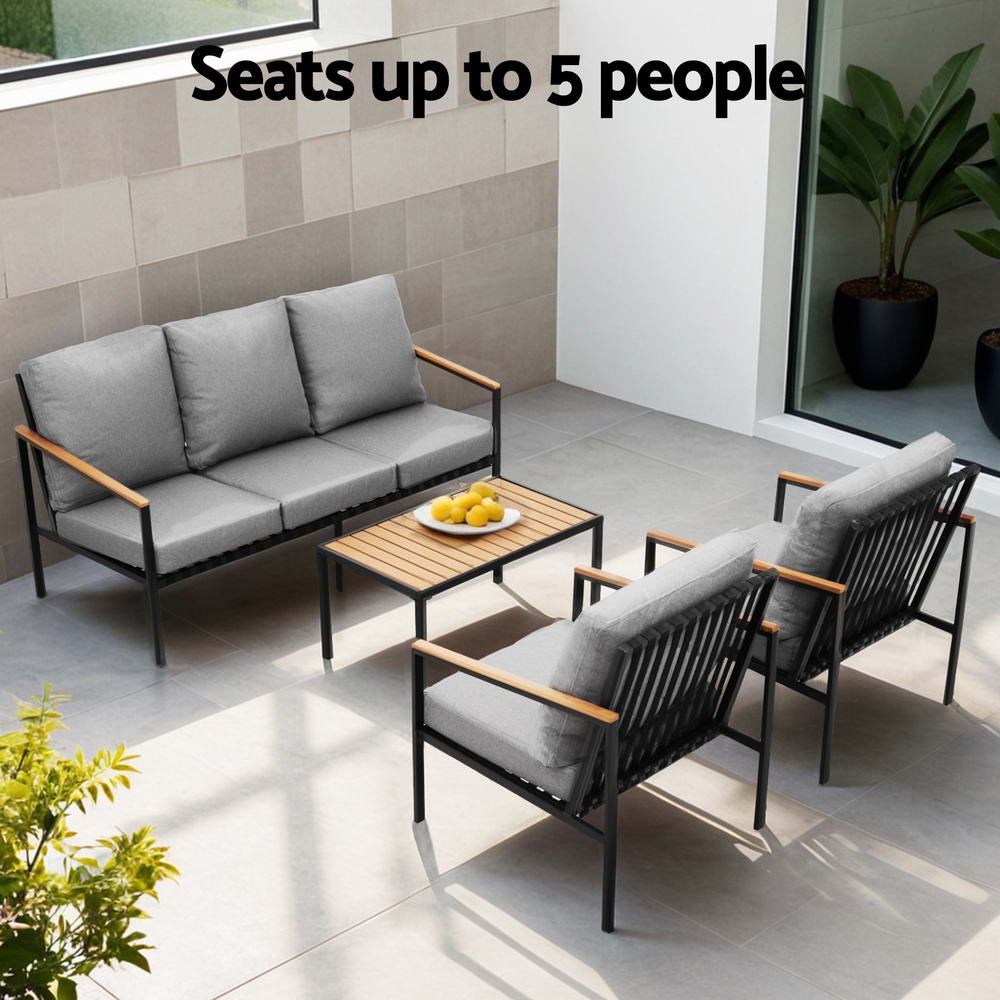 NNEDSZ Gardeon 5 Seater Outdoor Sofa Set 4PCS Table Chair Garden Bench Patio Furniture