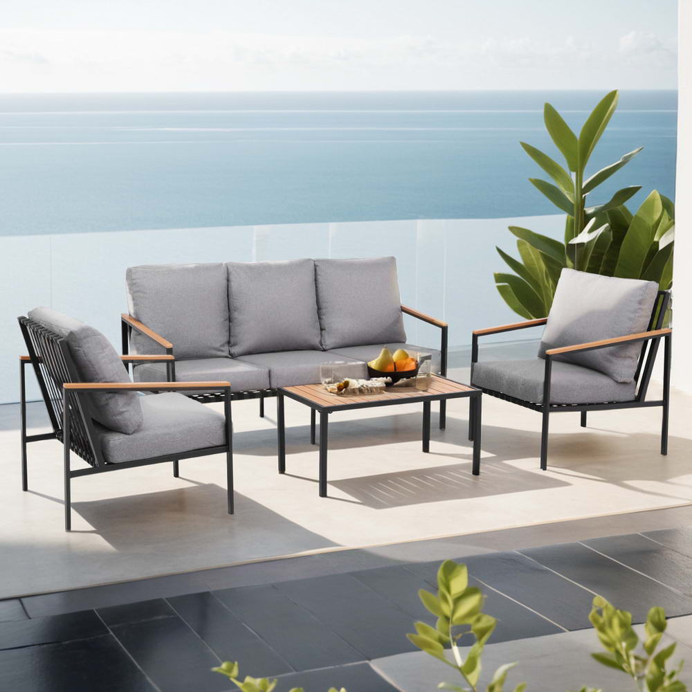 NNEDSZ Gardeon 5 Seater Outdoor Sofa Set 4PCS Table Chair Garden Bench Patio Furniture